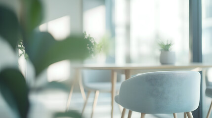 Fototapeta premium Blurred Modern Interior with Natural Light and Soft Neutral Tones in Elegant Scandinavian Style