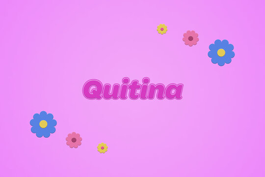 Quitina female girl name illustration in pink with blossoms, flowers