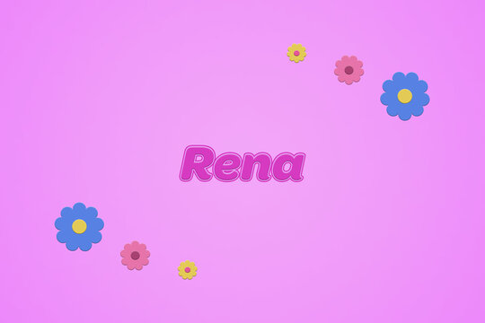 Rena female girl name illustration in pink with blossoms, flowers