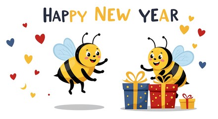 Fototapeta premium Happy New Year Cheerful Bees Festive Illustration AI Generated