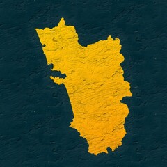 Goa yellow map on isolated greenish textured background. High quality coloured map of Goa, India