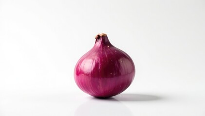 Fototapeta premium Single red onion, vibrant color, clean white background, texture, organic