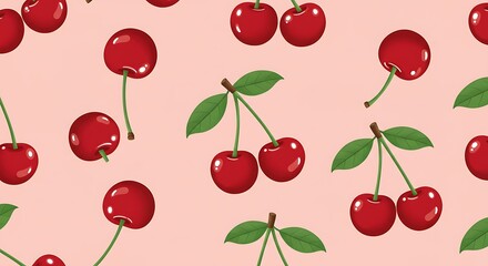 Crimson Cherries on Blush AI Generated