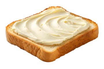 Slice of bread topped with creamy spread on a transparent background
