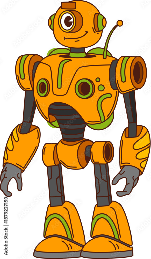 Leinwandbilder cartoon funny groovy robot or droid character and robotic transformer, vector personage. groovy robo