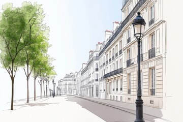 Exploring a grand Parisian boulevard with elegant buildings and vintage street lamps