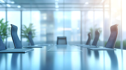 Abstract Blurry Office Background with Soft Blue Gradients and Glass Reflections