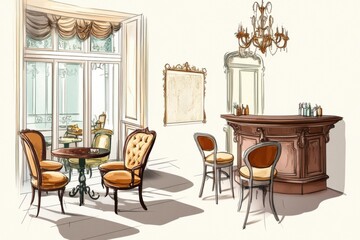 Elegant Vienna cafe with vintage decor and warm ambiance in cozy setting