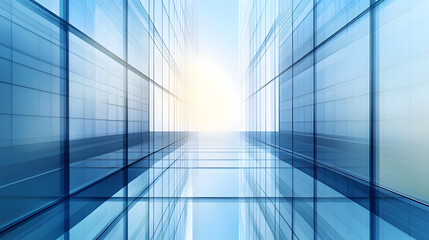 Abstract Blurry Office Background with Soft Blue Gradients and Glass Reflections
