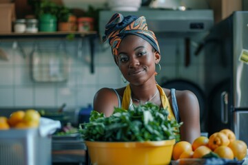 Portrait of a young black woman in a zero waste kitchen