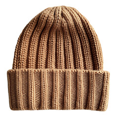 Fototapeta premium Chunky Knit Beanie in Warm Cinnamon with Wide Ribbed Pattern Isolated on Transparent Background
