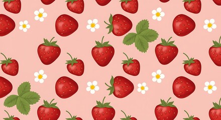 Sweet Strawberry Delight Pink Floral Pattern AI Generated