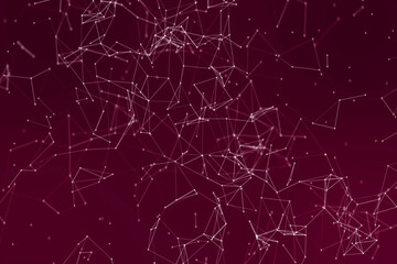 Red plexus background with lines and dots, abstract futuristic network backdrop. Illustration