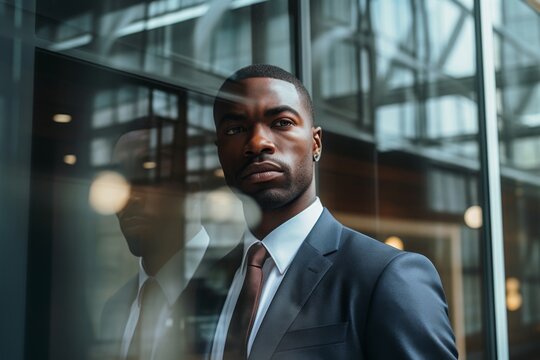 Portrait of Businessman looking out of a window