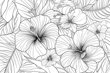 Fototapeta premium Hibiscus Flower Coloring Page for Adults