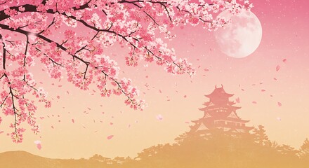 Obraz premium Serene Sakura Sunset Peaceful Pastel Landscape AI Generated
