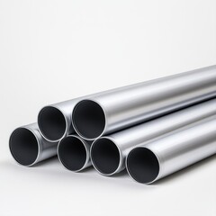 Stacked Aluminum Tubes in Silver Color on a White Background for Industrial Applications