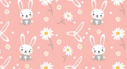 Obraz premium Pink Meadow Bunnies AI Generated