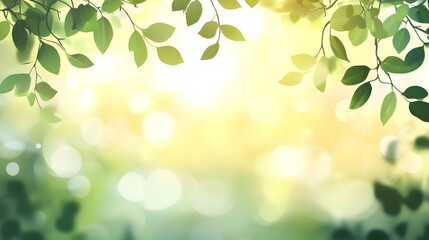Abstract Nature-Inspired Background with Soft Bokeh and Forest Silhouettes in Warm Morning Light