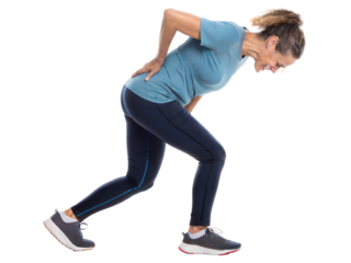 Woman exercising with back pain during fitness routine