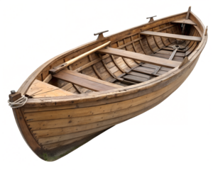 Wooden boat on transparent background for creative projects