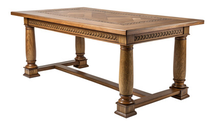 Wooden dining table with detailed carvings and elegant design