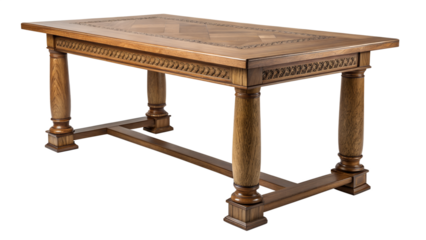 Wooden dining table with detailed carvings and elegant design