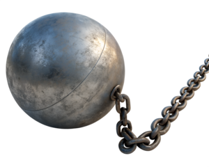 Metal ball and chain on a transparent background