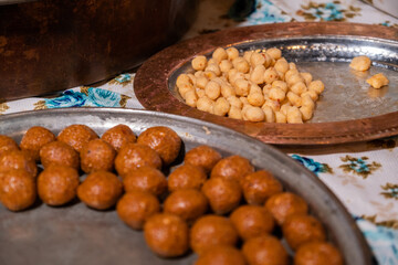 Hand shaped Tonus meatballs before cooking, traditional Turkish preparation, Sivas, Turkey