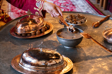 Assorted traditional Turkish dishes served together, ethnic cuisine variety, Sivas, Turkey
