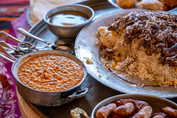 Assorted traditional Turkish dishes served together, ethnic cuisine variety, Sivas, Turkey