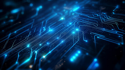 Futuristic Blue Circuit Board Background with Glowing Tech Lines
