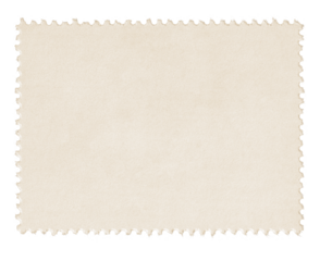 Postage stamp with blank sepia paper design space on transparent background	