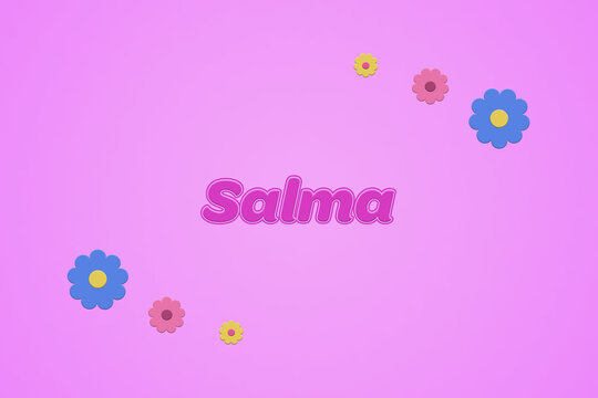 Salma female girl name illustration in pink with blossoms, flowers