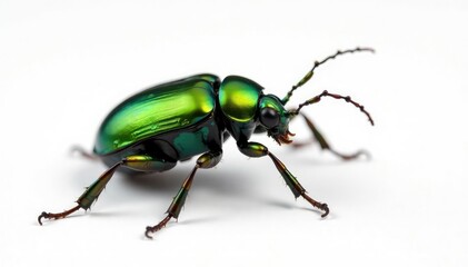 Green June beetle isolated on white studio background, antenna, nature