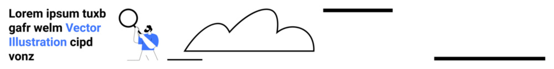 Person holding magnifying glass examining abstract cloud shapes. Ideal for analysis, research, innovation, discovery, cloud computing, problem-solving, simple landing page