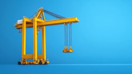 Industrial Crane Against Solid Blue Background for Construction, Cargo, and Engineering Visuals