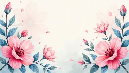 Subtle watercolor floral design, soft pastel hues , leaves, textile, calm