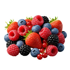 raspberries and blueberries. 4k backgroundless cutout png