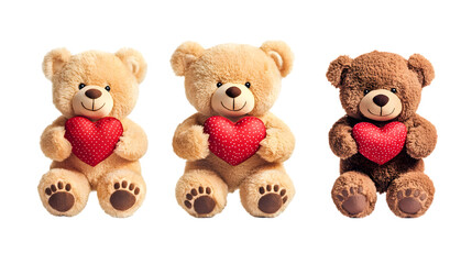 Fototapeta premium Sweet Teddy Bear Trio Embracing Romantic Red Hearts - Professional Valentine's Day Concept Portrait