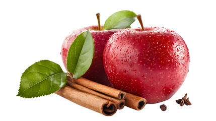 Aromatic Cinnamon Sticks and Red Apple on White Background for Culinary Concepts and Designs