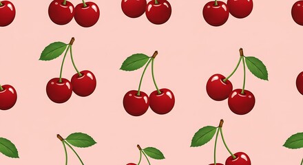Sweet Cherry Delight Pink Background Pattern AI Generated