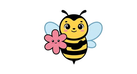 Obraz premium Adorable Cartoon Bee And Flower Pastel Colors Childrens Illustration AI Generated