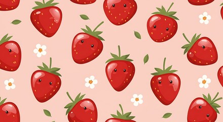 Cute Strawberry Pattern Delightful Red And Pink Illustration AI Generated