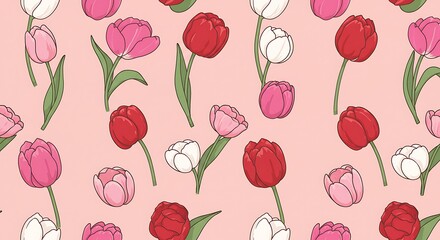 Delicate Pink Tulip Illustration Soft Colors Floral Pattern AI Generated
