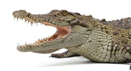 Fototapeta premium Realistic crocodile open mouth sharp isolated white background
