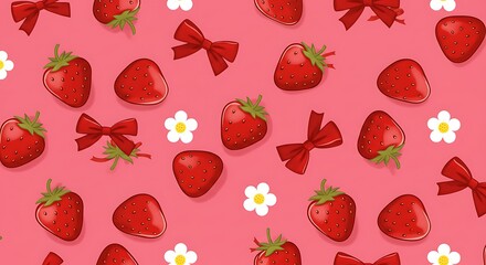 Sweet Strawberry Delight Pink Floral Pattern AI Generated