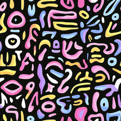 Fototapeta premium Dive into a vibrant world with this abstract doodle pattern, blending colorful whimsy and bold lines for a fun design.