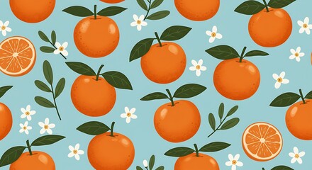 Vibrant Orange Blossom Pattern Delightful Citrus Illustration AI Generated