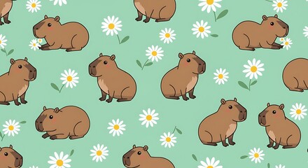 Obraz premium Capybara Daisy Dreams AI Generated